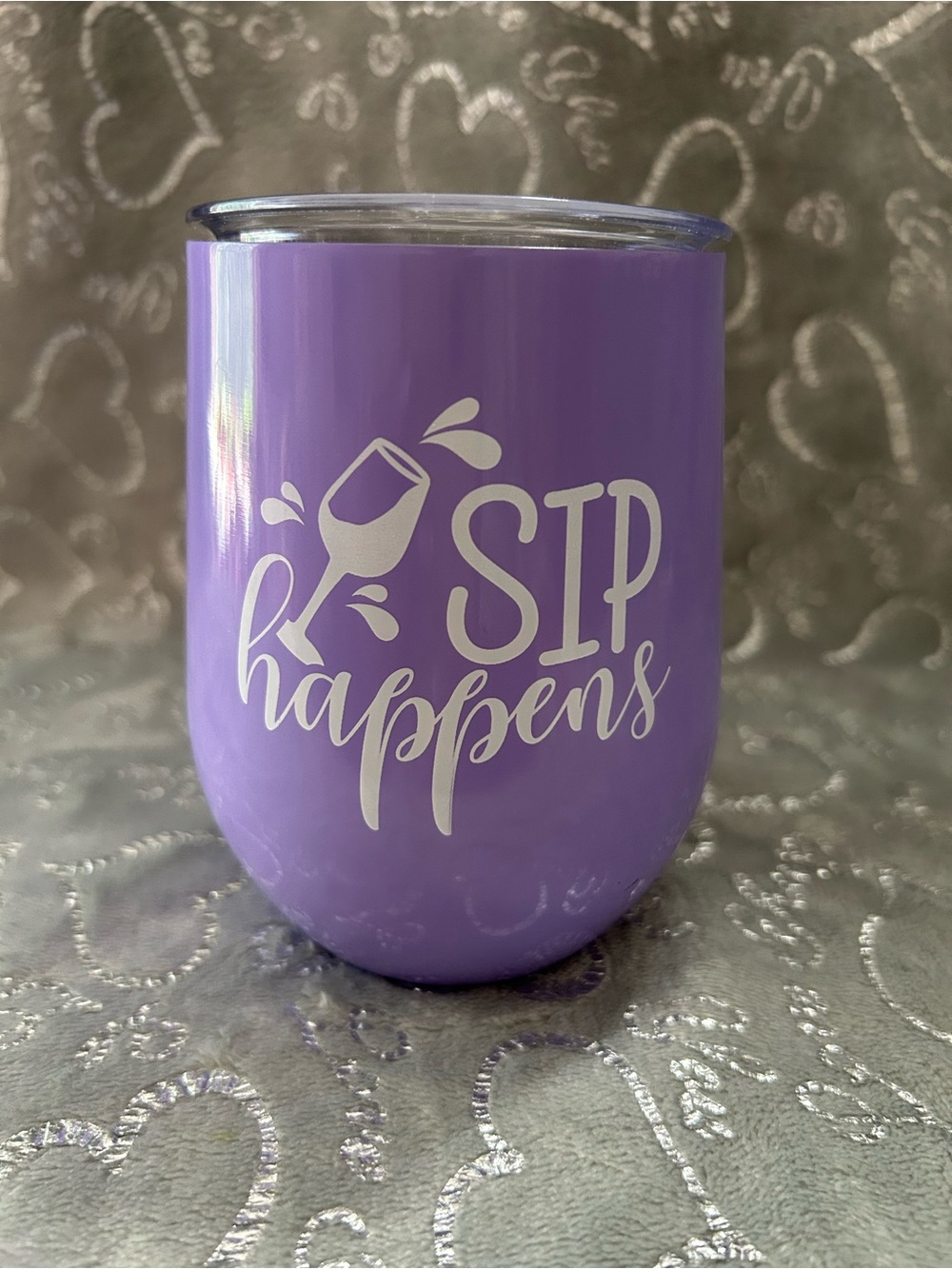 NEW Simply Remarkable 12 oz Purple "Sip Happens" Insulated Stemless Wine Tumbler